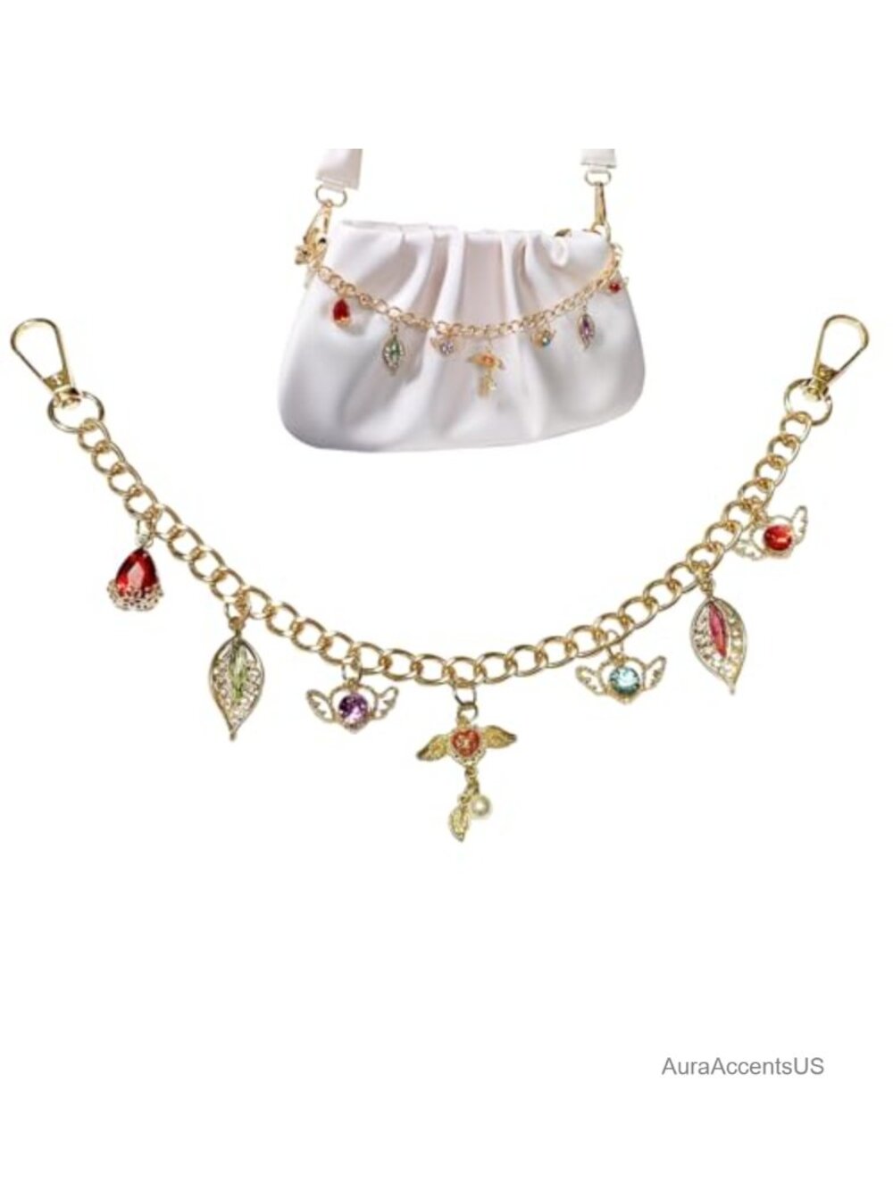 Gold Purse Charm Keychain Handbag Accessory Zinc Alloy Heart Leaf Angel Wing